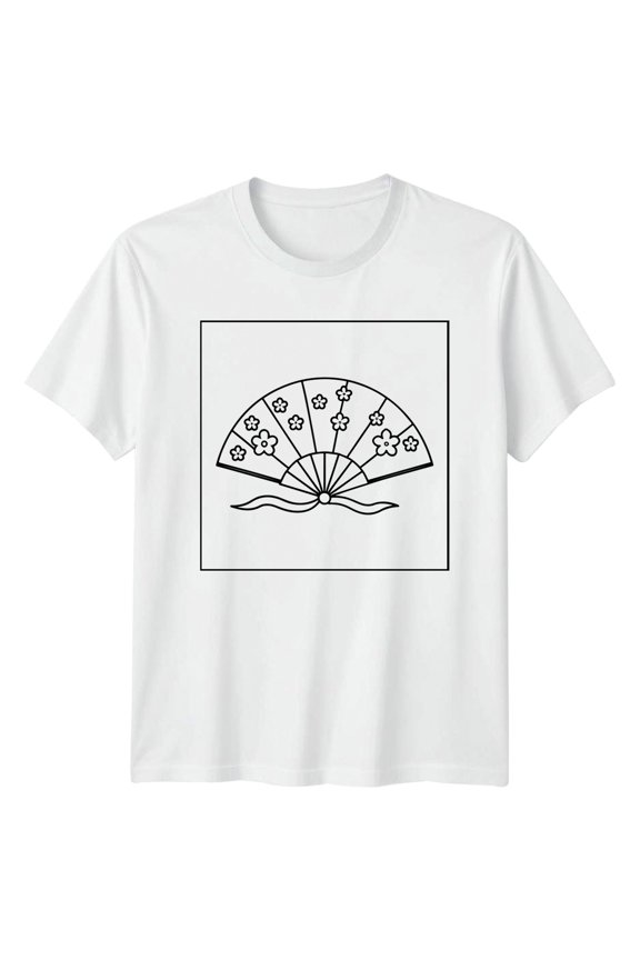 Japanese Fan Graphic Womens T-Shirt Mens Tee Floral Design Unisex Top All Size S-5XL