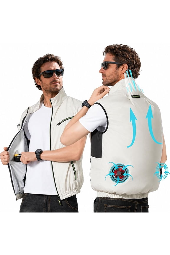 Japanese Fan Jacket, Portable Air Conditioned Cooling Vest with 2 USB Fans, Lightweight for Men Women Outdoor Work