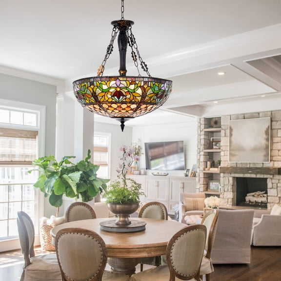 Japanese Farmhouse Style Pendant Light for Bedroom Cottage, 19.7-inch Multicolor Plastic Shade, Wall Control Ceiling Fixture, 5E26 Base, 4.7-inch Flush Mount Plate