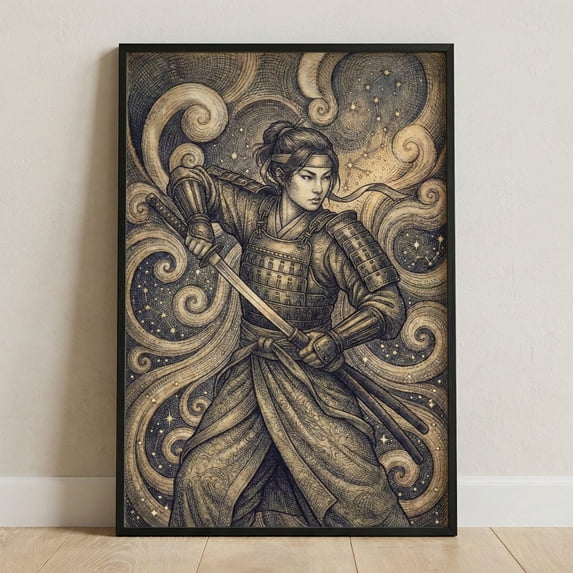 Japanese Female Samurai Warrior Woodcut Onna-musha Celestial Starry ...