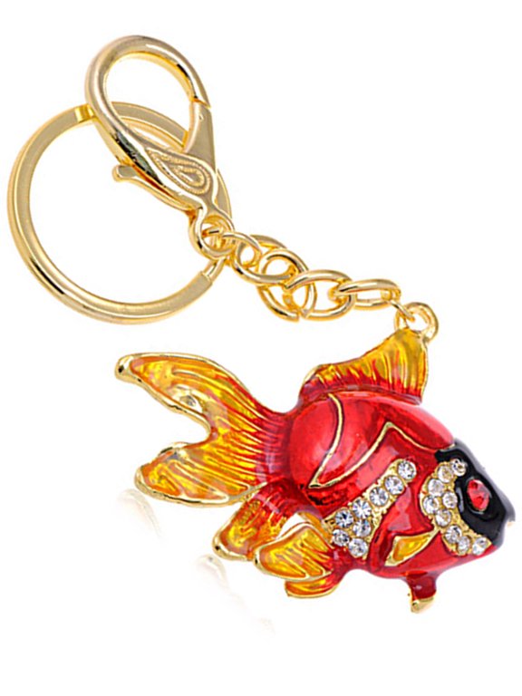 Japanese Fire Orange Ruby Red Crystal Rhinestone Swimming Goldfish Fish Keychain