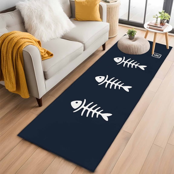 Japanese Fish Kitchen Runner Rug 2x6 Washable Runners for Hallway Non Slip Abstract Cartoon Navy Blue Large Area Rug Indoor Floor Carpet for Bathroom Laundry Entryway Bedroom Living Room