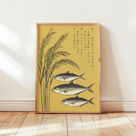 Japanese Fish Rice Stalk Kitchen Wall Art Decor Unframed Paper Print