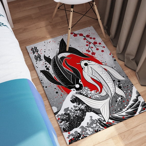 Japanese Fish Rug, Anime Lover Gift Rugs, Japanese Rugs, Animal Rug, Personalized Gifts, Thin Rug, Entry Rug, Bath Rug, Salon Decor Rug, 3.3'x5' - 100x150 cm
