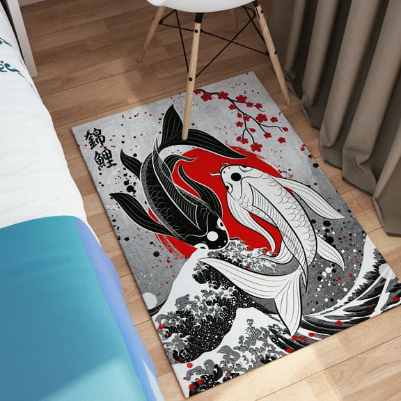 Japanese Fish Rug, Anime Lover Gift Rugs, Japanese Rugs, Animal Rug, Personalized Gifts, Thin Rug, Entry Rug, Bath Rug, Salon Decor Rug, 2'x3' - 60x90 cm