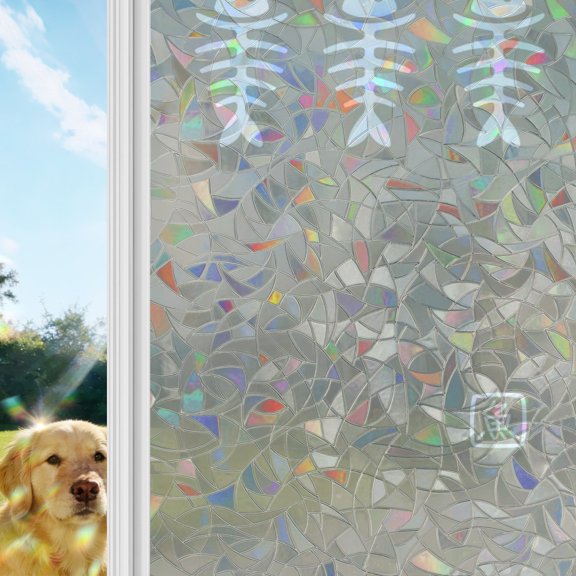 Japanese Fish Window Privacy Film Stain Glass, Reusable Decorative Rainbow Window Film, Abstract Cartoon Beige Non-Adhesive Static Cling Sun Blocking Stickers Decals Covers 17.7" x 39.3" (2pcs)