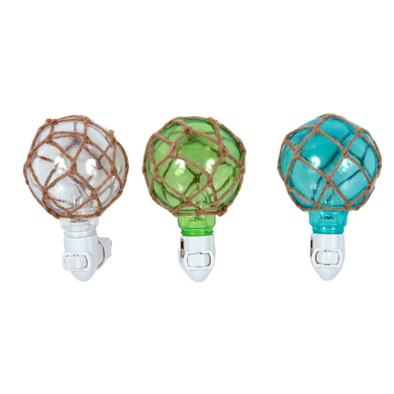 Japanese Fishing Floats Night Lights Clear Green and Blue Set of 3