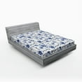 thumbnail image 1 of Japanese Fitted Sheet, Japanese Ink Paint with Flourishing Flower Patterns Oriental Eastern Imagery Print, Soft Decorative Fabric Bedding, Full Size, Blue, by Ambesonne, 1 of 2