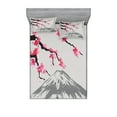 thumbnail image 1 of Japanese Fitted Sheet & Pillow Sham Set, Greyscale Grunge Background with Fujiyama Mountain and Cherry Blossoms, Decorative Printed 6 Piece Bedding Decor Set, Queen, Grey Black and Pink, by Ambesonne, 1 of 3