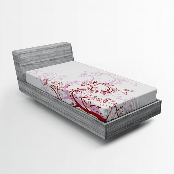 Ambesonne Floral Fitted Sheet, Magnolia Art, Twin XL Size, Red White