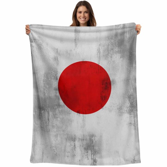 Japanese Flag Blanket Soft Cozy Warm Throw Blanket for Couch, Plush Fuzzy Flannel Fleece Blankets for Sofa, Grey Flag Retro Abstract Bed Blankets Lightweight Gifts for Women, 40"x60"