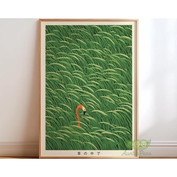 Japanese Flamingo Ukiyo E Wall Art Print, Unframed Paper Poster 8x10in