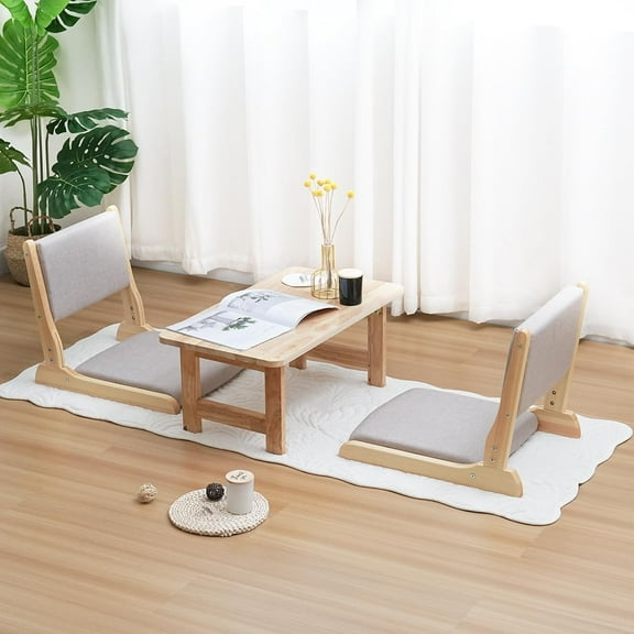 Japanese Floor Chair with Back Support, Foldable Meditation Chair, Legless Tatami Chair with Cushion, Floor Seat for Living Room, Bedroom, Bay Window (1, Gray)