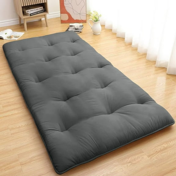 Japanese Floor Futon Mattress Twin Size, Foldable & Portable Roll Up Tatami Mattress Sleeping Pad for House Camping Dorm, Dark Gray