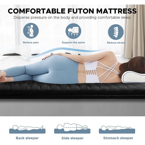 Japanese Floor Mattress, 100% High Density Comfortable Foam, 4" Thicken Foldable Mattress Tatami Mat Sleeping Pad, Ideal for Comfort and Support, Kids Floor Lounger Pillow Bed Sofa, Black, Twin