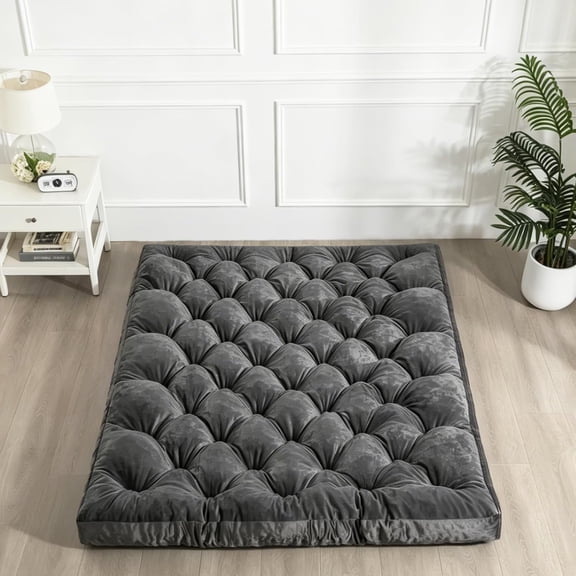 Japanese Floor Mattress 5" Futon Mattress Grey Twin Size Tatami Mat,Foldable Roll Up and Portable Velvet Sleeping Pad Suitable for Camping,Guest Room,39"X80"