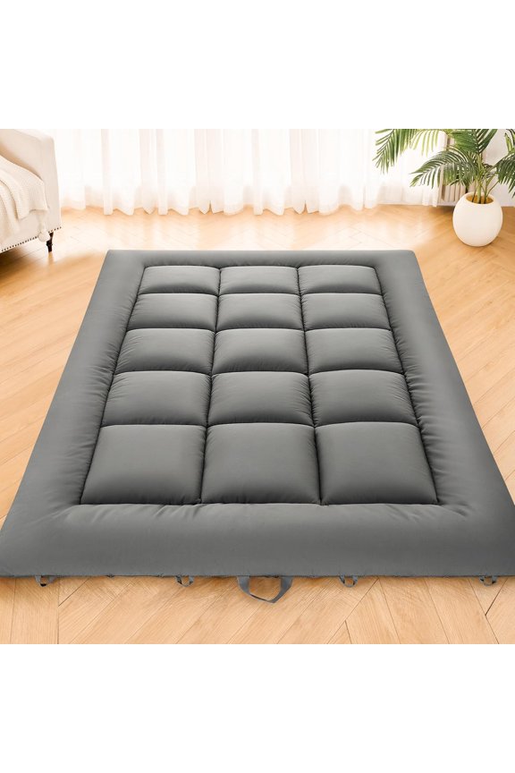 Japanese Floor Mattress, Foldable Futon Mattress Tatami Mat with Handle, Roll Up Camping Sleeping Pad for Adults, Guestroom Floor Bed, Twin Size, Grey