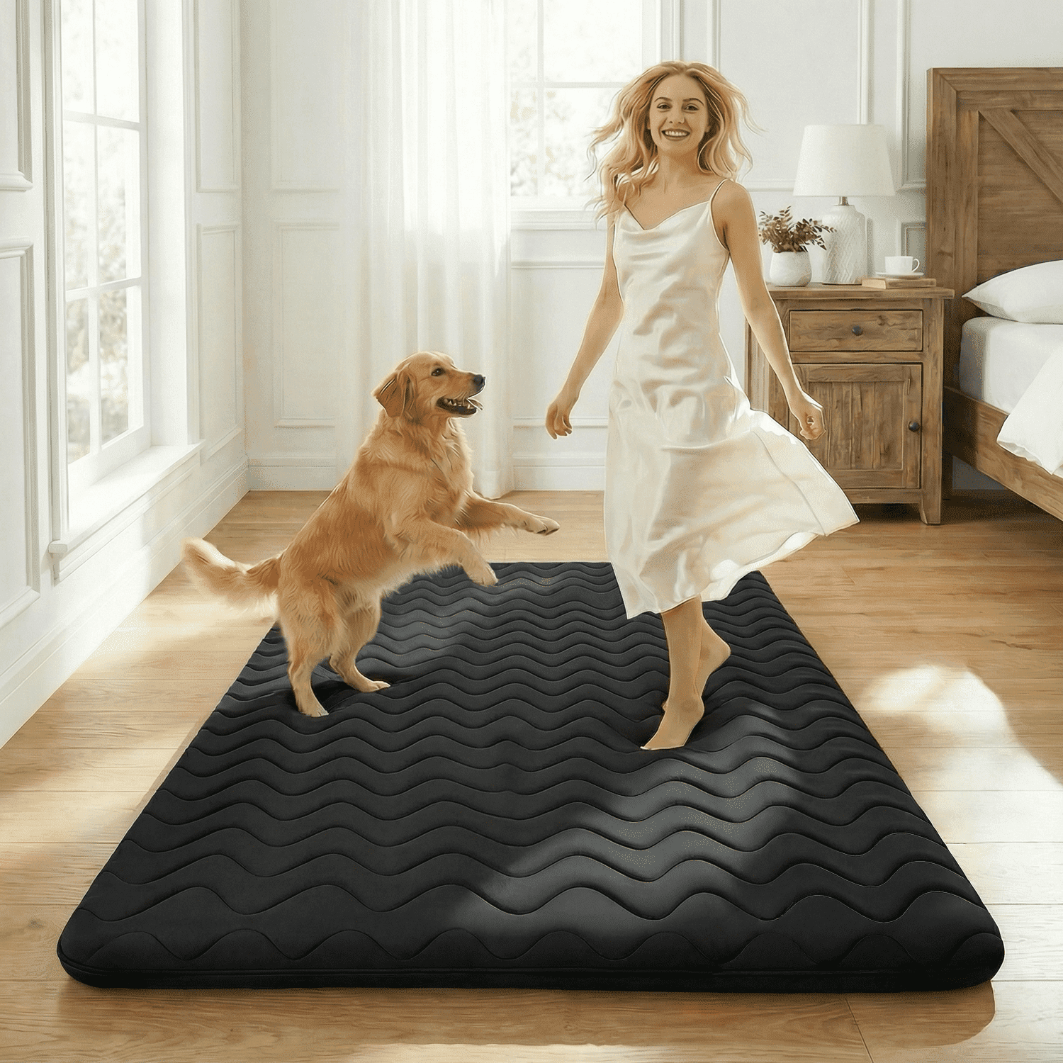CHIC LINK Japanese Floor Mattress Futon - 3.5" Extra Firm Foldable Tatami Mat, 5-Layer Support with High-Density Foam Portable Floor Bed for Guest, Dorm, Kids Room & Camping Black Full