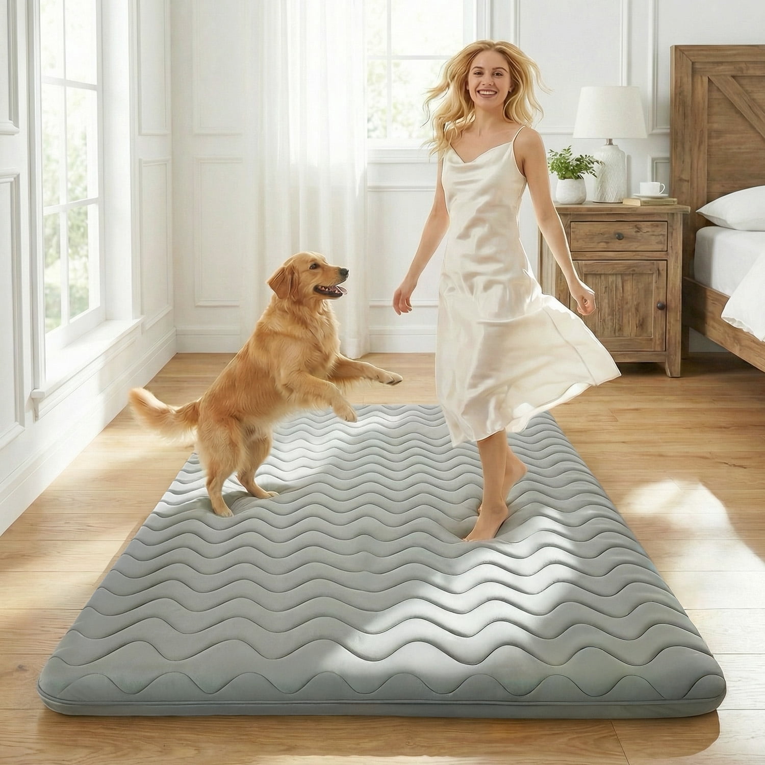 Japanese Floor Mattress Futon - 3.5" Extra Firm Foldable Tatami Mat, 5-Layer Support with High-Density Foam Portable Floor Bed for Guest, Dorm, Kids Room & Camping Grey Twin