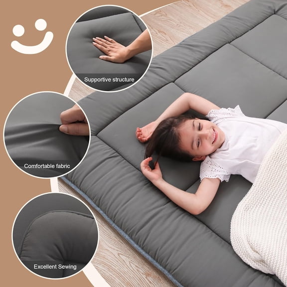 Japanese Floor Mattress Futon Mattress 3" Grey Tatami Mat Shredded Memory Foam Filled Sleeping Pad, Foldable & Portable Roll Up Lounger Camping Bed for Kids and Adult,Twin Size 39"x 80"