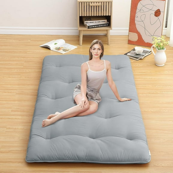 Japanese Floor Mattress Futon Mattress,4'' Thicken Daybed Futon Roll Up,Portable & Foldable Tatami Mat for Sofa Lounger Camping Dormitory Yoga Sleep Nap Meditation