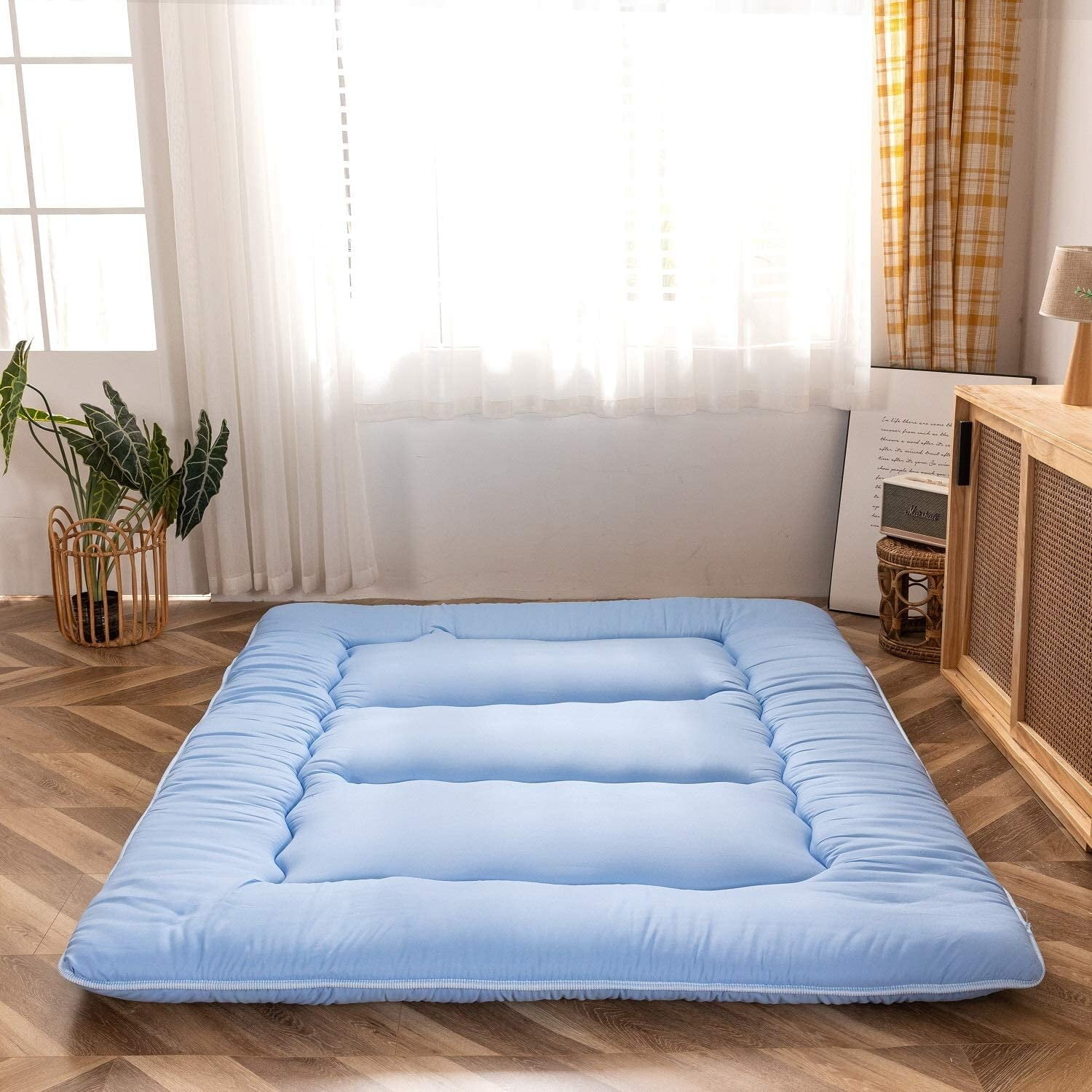 Japanese Floor Mattress Futon Mattress, Memory Foam Futon Roll Up Guest Mattress Full size, Blue