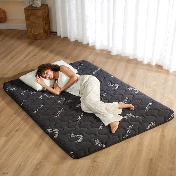 Japanese Floor Mattress Futon Mattress Queen Size Viscose Derived from Bamboo, 3" Thick Tatami Mat with High Density Foam, Foldable & Portable Floor Lounger Bed, Roll Up Sleeping Pad, Guest Room