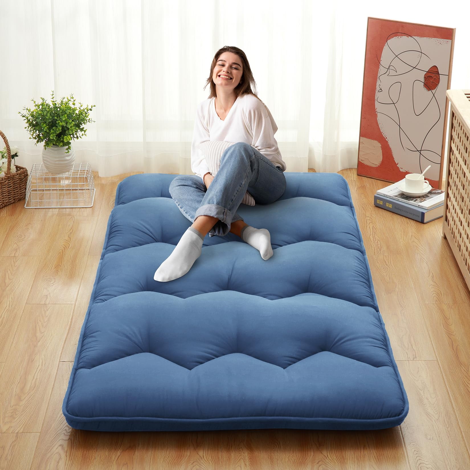 Japanese Floor Mattress - Futon Mattress Roll Up, Tatami Mat, Camping Mattress, and Couch Mattress Pad