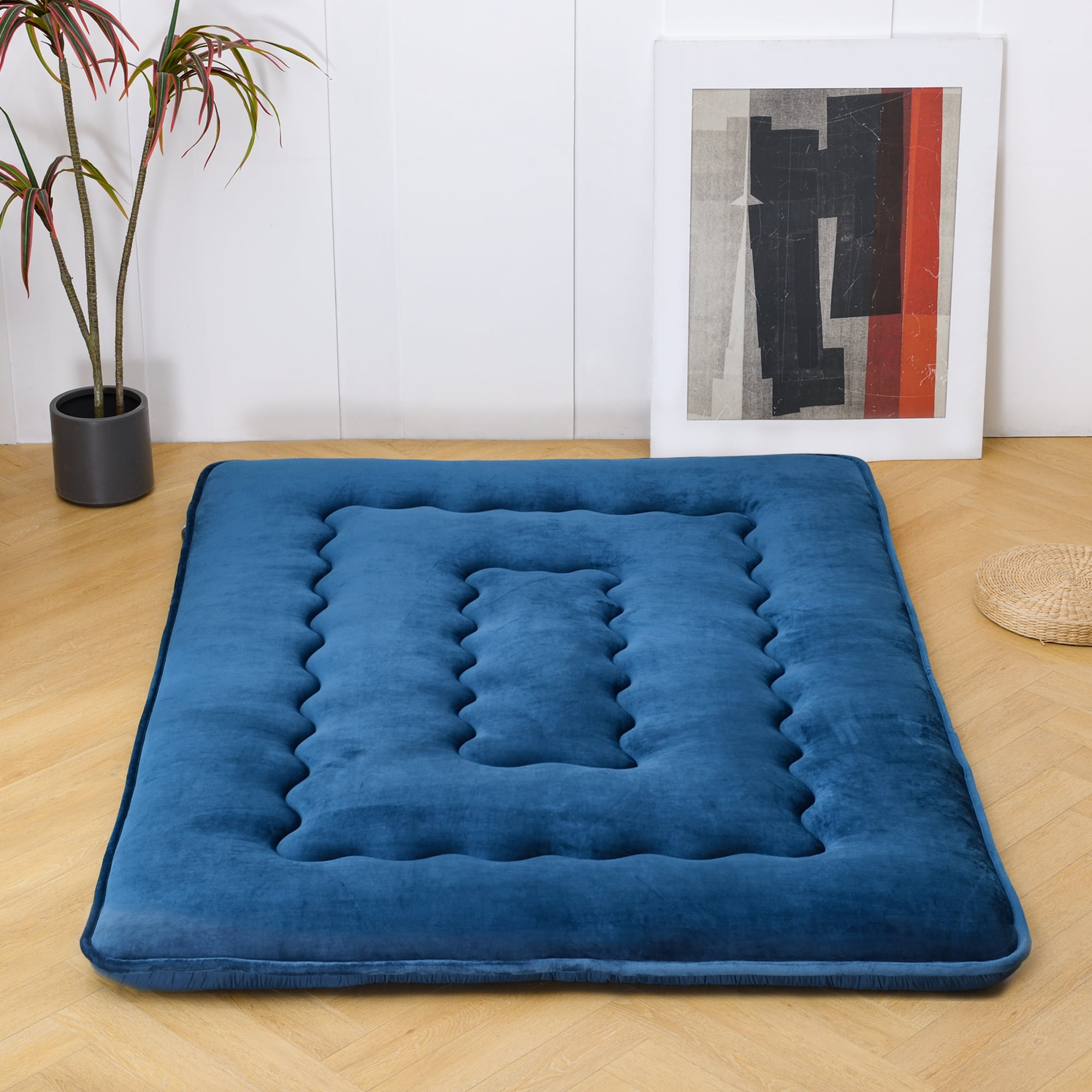 Japanese Floor Mattress Futon Mattress Sleeping Mat Blue Camping Mattress Queen