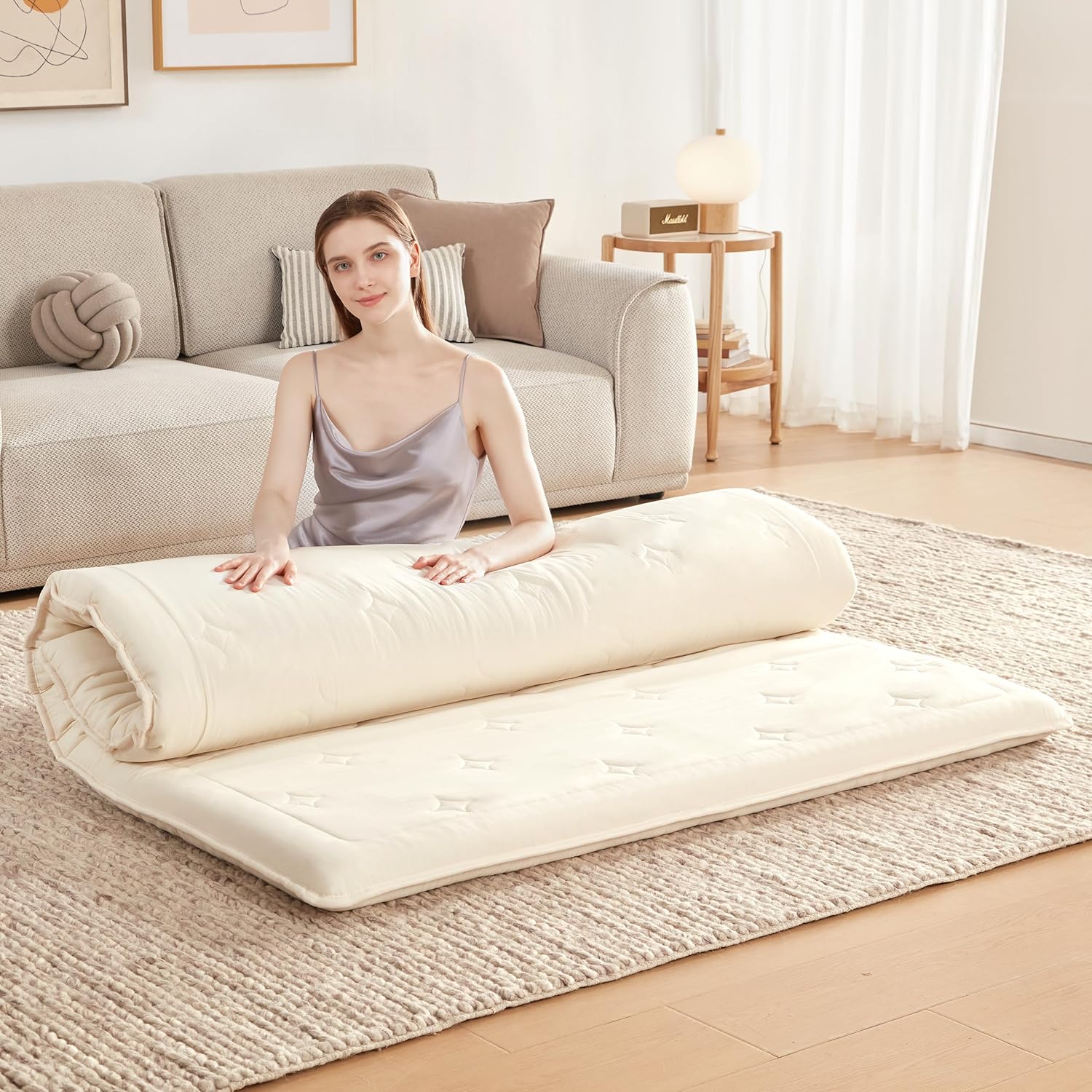 Japanese Floor Mattress Topper Futon Mattress, 4" Memory Foam Foldable
