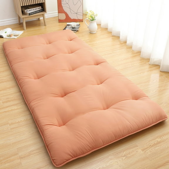 Japanese Floor Mattress for Adults, Futon Mattress Tatami Mat, Portable Roll Up Mattress Sleeping Pad for Dorm Camping Travel, Twin, Coral