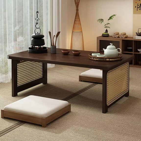 Japanese Floor Table Bamboo Folding Coffee Table Portable Solid Wood Japanese Coffee Table, No Assembly Japanese Dining Table for Sitting on The Floor, Easy Storage(39.4 * 18.9 * 13.8in.)