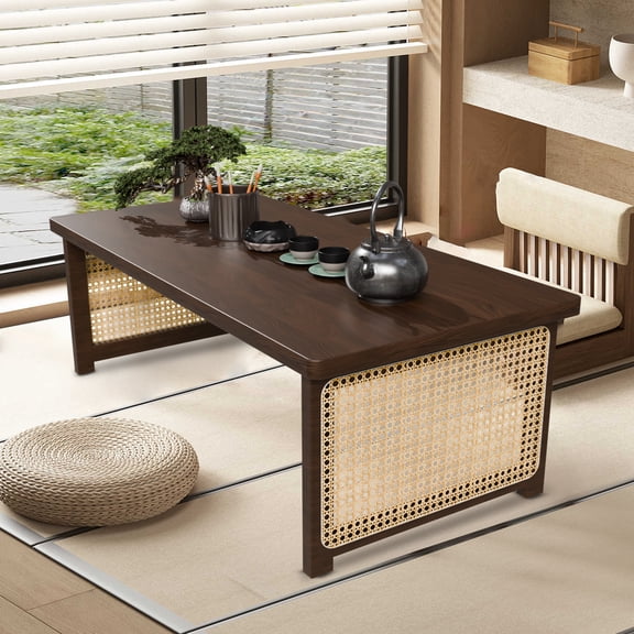 Japanese Floor Table, Japanese Low Tea Table for Sitting on The Floor, Bamboo Folding Coffee Table, Foldable Tatami Table Portable Living Coffee Table, No Assembly