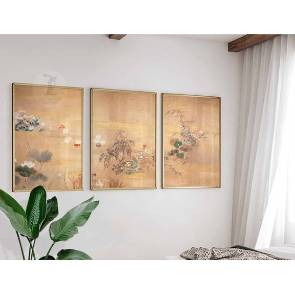 Japanese Floral Asian Irises Ogata Korin Decor Art Set 3 Unframed Paper Print 8x12