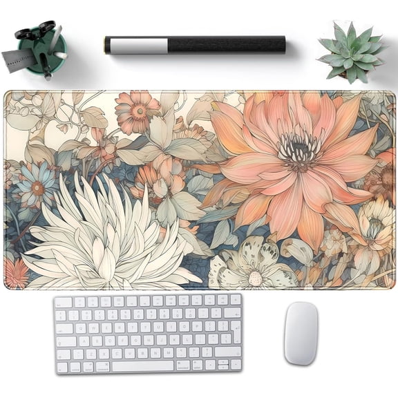 Japanese Floral Desk Mat Boho Aesthetic Flower Desk Matt for Desktop Large XXL Gaming Mouse Pad for Desk Extended Deskpad Laptop Keyboard Computer Mat Desk Decor for Women 31.5 X 15.7