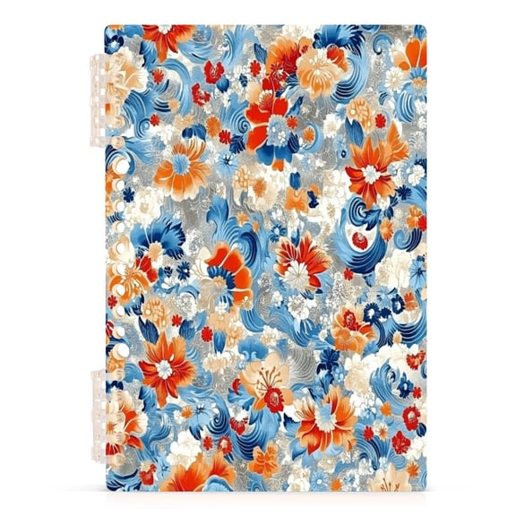 Japanese Floral Print A5 8.3x5.7in PP Notebook, Adjustable Rings, 60 Sheets, Diary or Journey Note