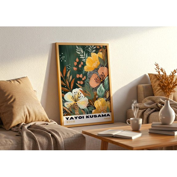 Japanese Flower Dot Inspired Wall Art Decor Unframed Paper Print