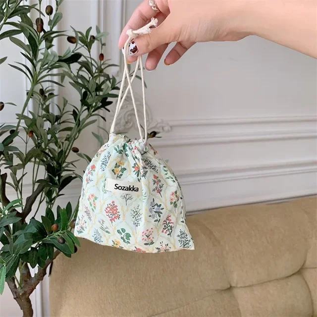 Japanese Flower Drawstring Coin Purse Wallet Gift Pouch Bag Cute Floral