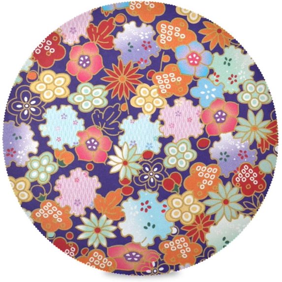 Japanese Flower Pattern Round Placemats Washable Placemats Non-Slip Heat-Resistant Table Place Mats for Dining Kitchen Holiday Party Table Decoration 15.4"-1PCS Table Mat