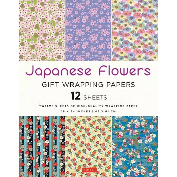 Japanese Flowers Gift Wrapping Papers - 12 Sheets: 18 X 24 Inch (45 X 61 CM) Wrapping Paper (Paperback)