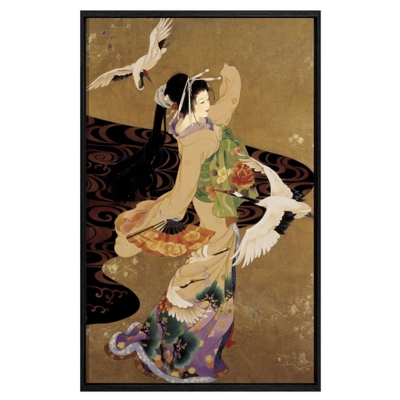Japanese Flowers Painting Sasanqua Blooming Wall Art Framed Canvas Art For Bedroom Livingroom Office