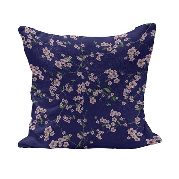Japanese Fluffy Throw Pillow Cushion Cover, Blooming Sakura Cherry Branches Chinese Oriental Kimono Pattern, Decorative Square Accent Pillow Case, 26" x 26", Purple Rose Fern Green, by Ambesonne