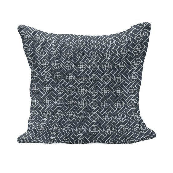 Japanese Fluffy Throw Pillow Cushion Cover, Spring Flower Motifs Eastern Geometric Graphic Ornate Pattern, Decorative Square Accent Pillow Case, 26" x 26", Charcoal Grey Dark Blue, by Ambesonne
