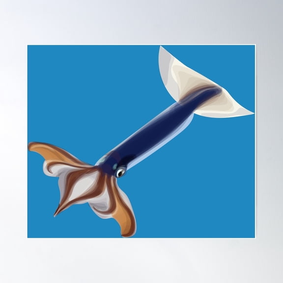 Japanese Flying Squid Poster Wall Art, Modern Wall Decor For Living Room Bedroom, 8x12 UNFRAMED