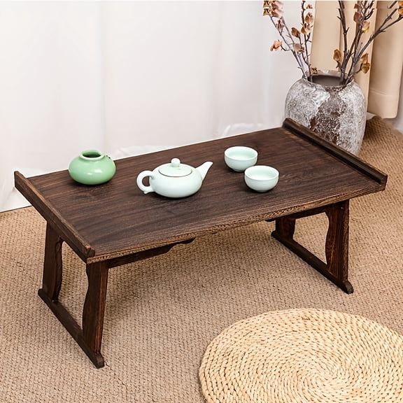 Japanese Foldable Wooden Low Floor Table, Multi-Use Laptop Bed Tray, Meditation Altar & Small Coffee Table for Floor Seating