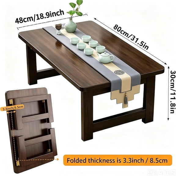 Japanese Folding Floor Table Foldable Coffee Tables Wood Low Desks Versatile for Sitting Dining Table Tea Tatami Desk No Assembly (31.5 * 19.7 * 11.8 inch)