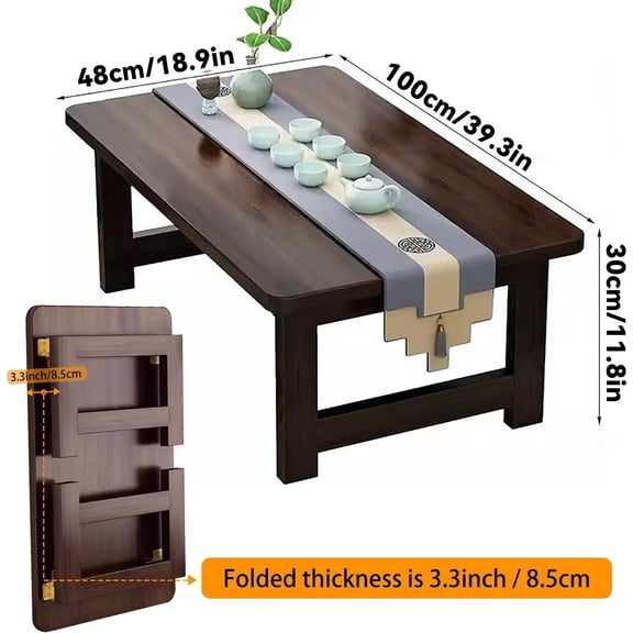 Japanese Folding Floor Table Foldable Coffee Tables Wood Low Tables Versatile for Sitting Dining Table Tea Tatami Desk No Assembly (39.4 * 19.7 * 11.8 inch)