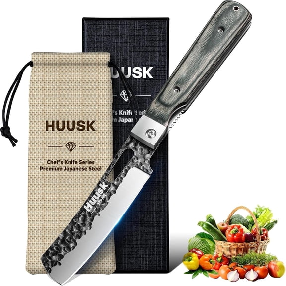 Japanese Folding Nakiri Knife - Pocket Knife | Pocket Vegetable Knife, Wooden handle, Hand Forged Blade
