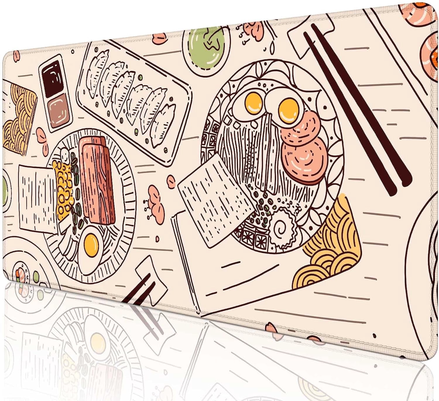 Japanese Food Desk Mat, XL Extra Large Gaming Mouse Pad, XXL Anti Slip Deskmat, Ramen Mousepad, Retro Sushi Foodie Japan Kawaii Full Desk Mouse Pad- 35.4 x 15.7 Inch