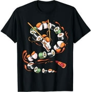 Japanese Food Dragon Anime T-Shirt - Cute Kawaii Sushi Design, XL Black
